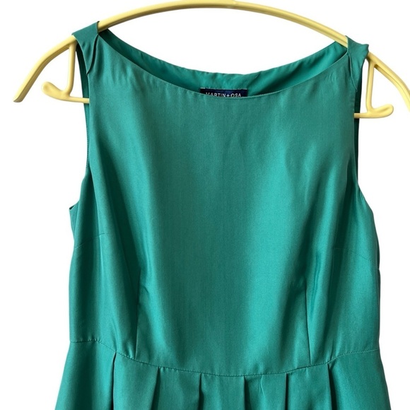 NWT MARTIN + OSA DRESS 0 EMERALD GREEN PROM ENGAGEMENT SILK TWEEN PLEATS BUBBLE - Picture 3 of 13